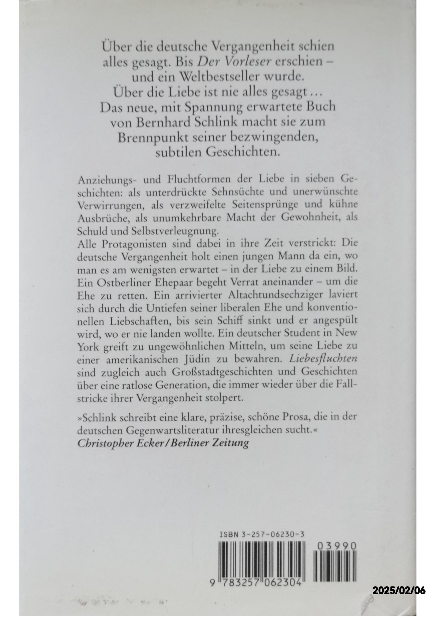 Liebesfluchten: Erzählungen: Geschichten Hardcover – 1 Feb. 2000 by Bernhard Schlink (Autor)