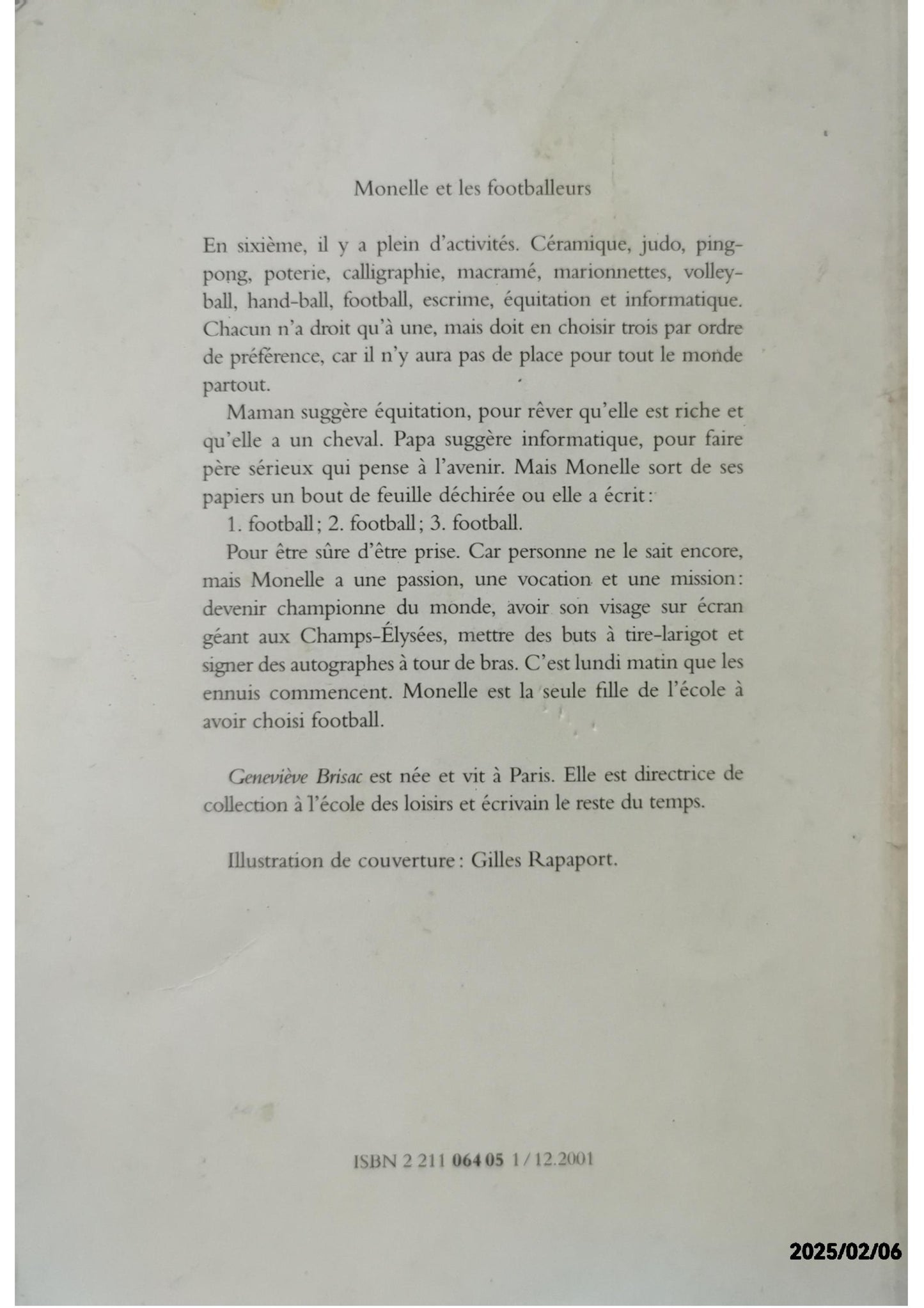 Monelle Et Les Footballeurs Broché – 12 octobre 2000 de Geneviève Brisac (Auteur)