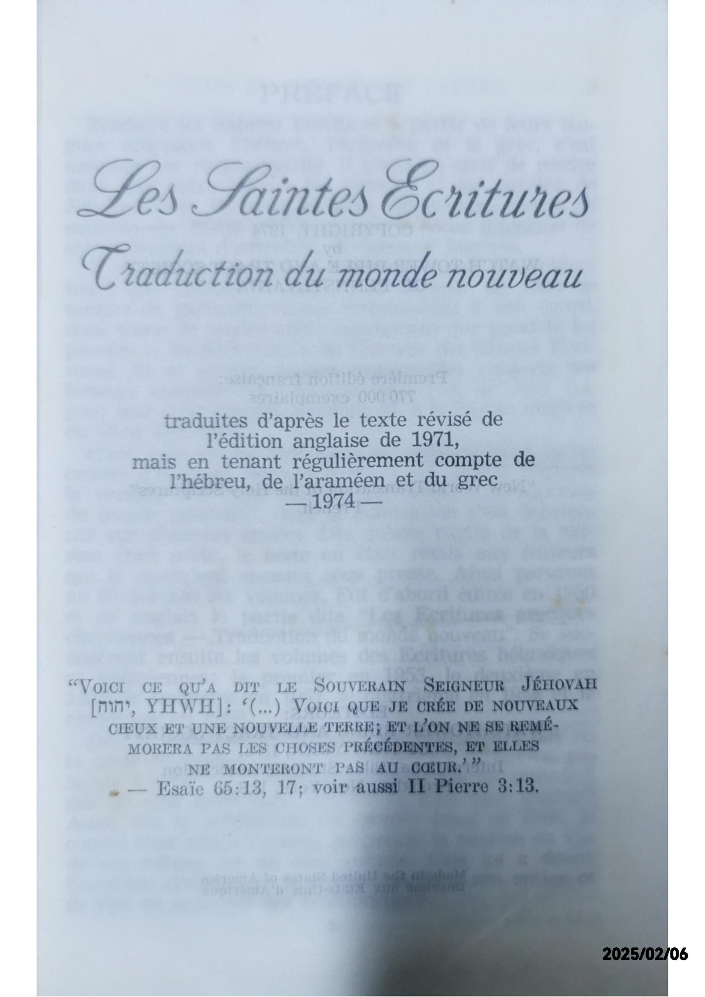 LES SAINTES ECRITURES traduction du monde nouveau Hardcover – January 1, 1974 French Edition  by - (Author)