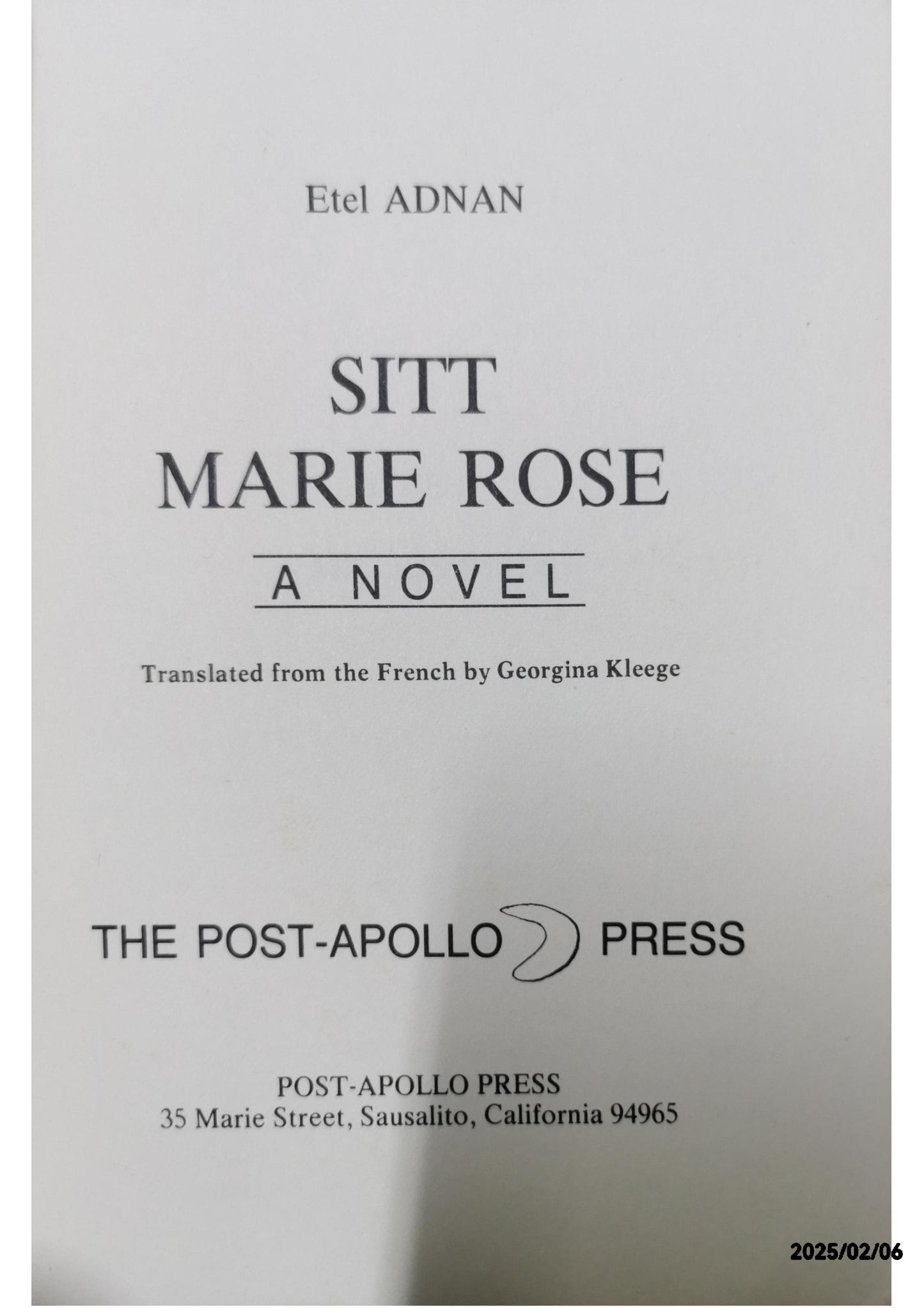 Sitt Marie Rose Paperback – April 1, 1982 by Etel Adnan (Author)