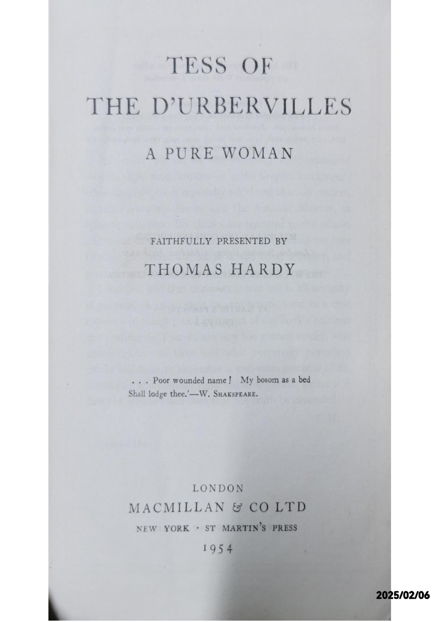 Tess of the D'Urbervilles (Thomas Hardy - 1954)