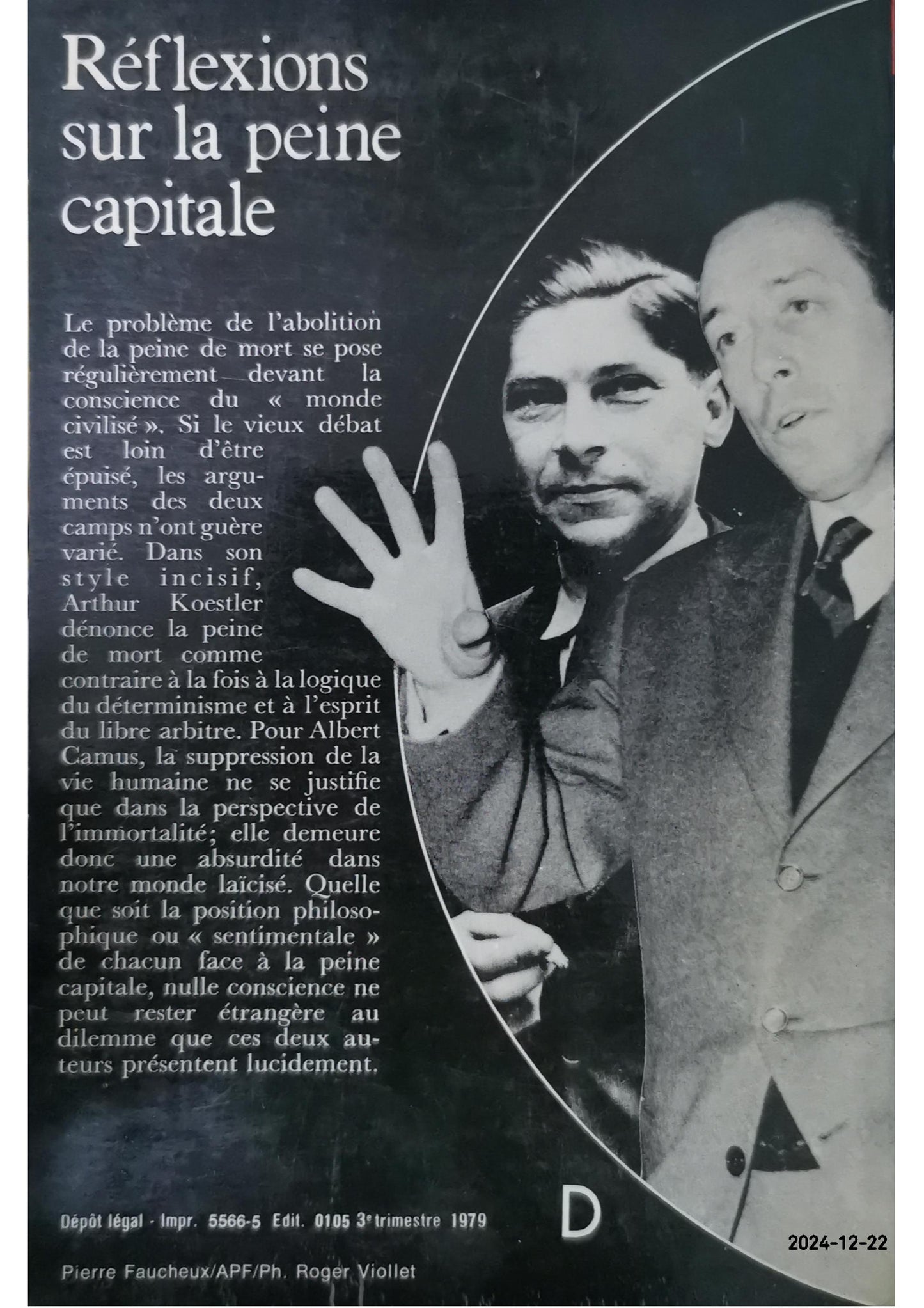 Réflexions sur la peine capitale Book by Albert Camus and Arthur Koestler