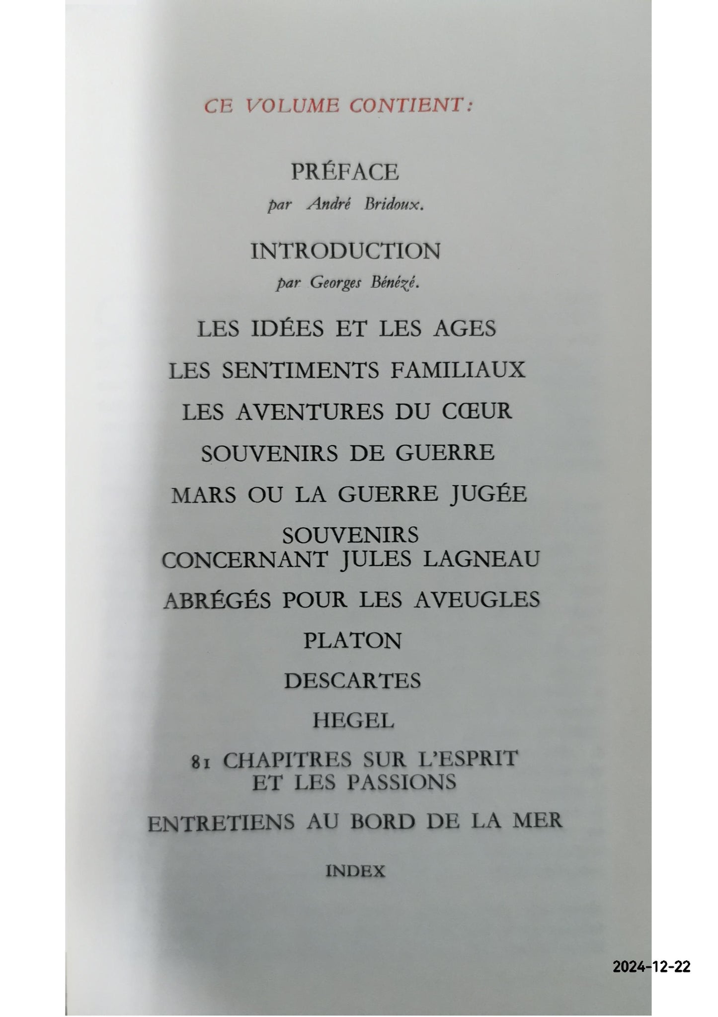 Les Passions et la Sagesse Relié – 26 janvier 1960 de Alain (Auteur), André Bridoux (Préface), Georges Bénézé (Sous la direction de)