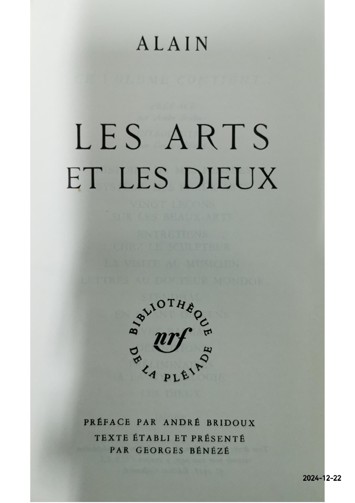 Les Arts et les dieux Relié – 31 mars 1958 de Alain (Auteur), André Bridoux (Préface), Georges Bénézé (Sous la direction de)