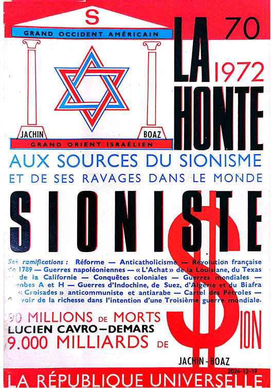 La honte sioniste (French Edition) Paperback – July 16, 2019 French Edition  by Lucien Cavro-Demars (Author)