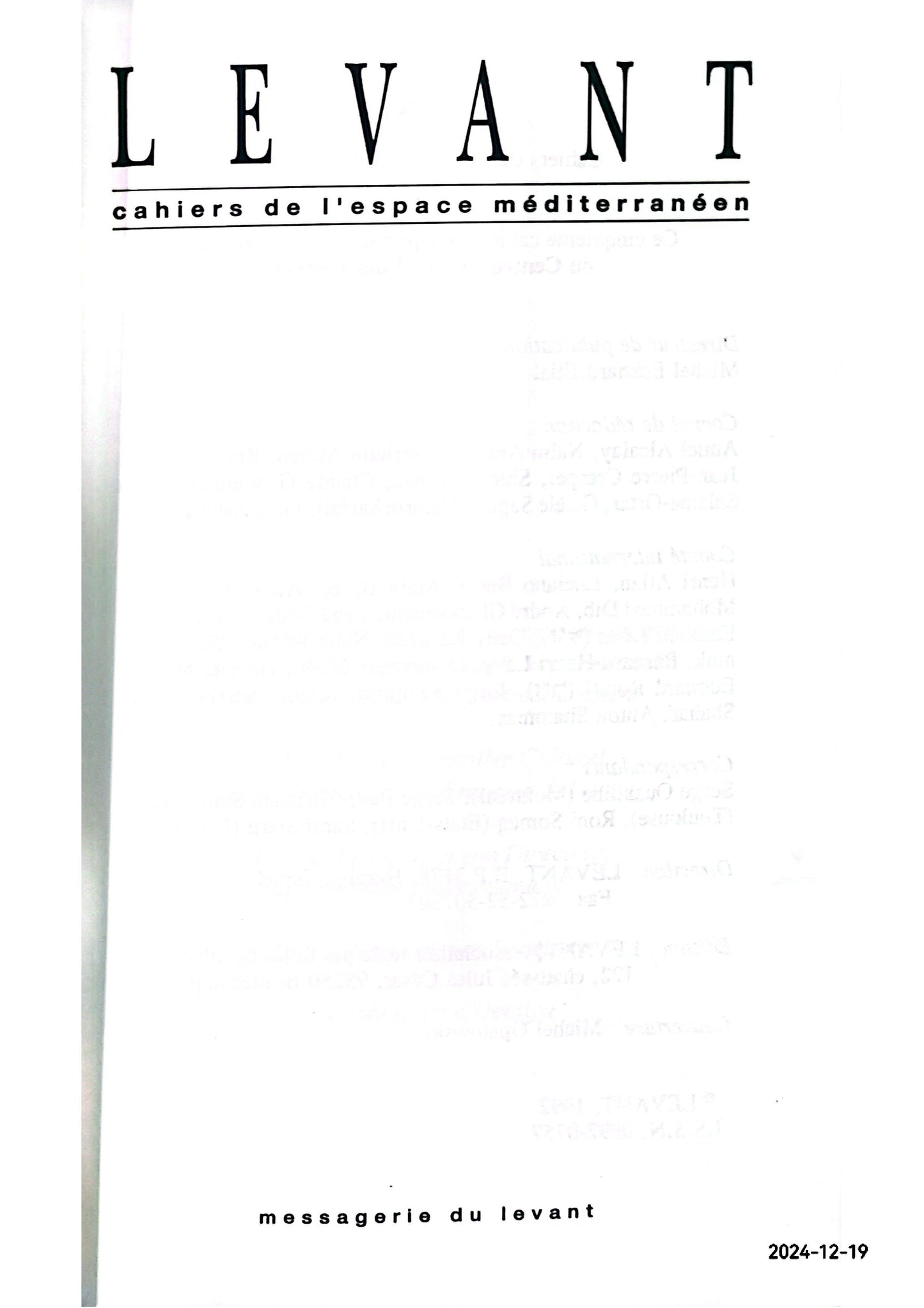 LEVANT CAHIERS DE L ESPACE MEDITERRANEEN 8/ 1996-1997 Paperback Unknown Edition  by unknown author (Author)