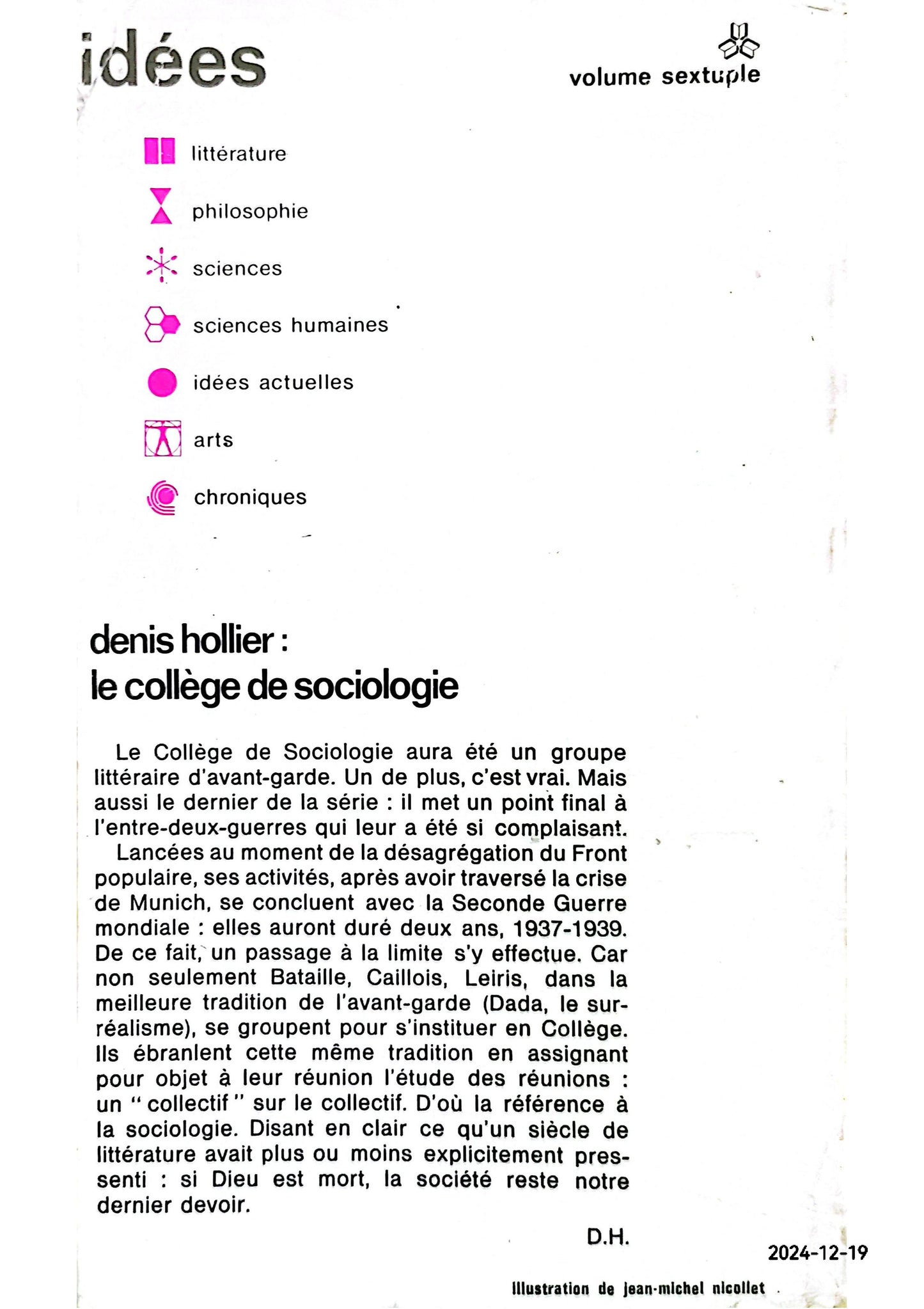 Le Collège de Sociologie: (1937-1939) Poche – 6 septembre 1995 de Collectifs (Auteur), Denis Hollier (Sous la direction de)