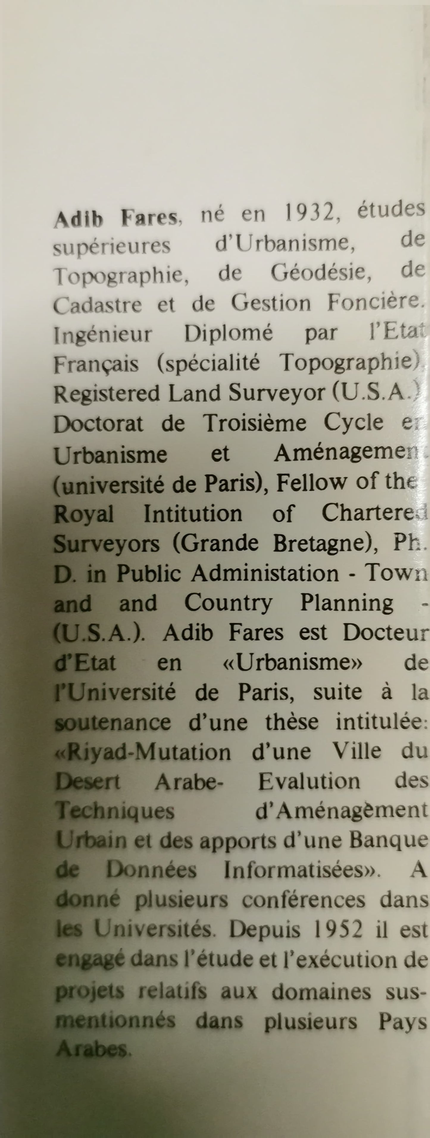 L'urbanisme contemporain et Ryad : réflexions sur l'aménagement urbain arabe et occidental Claude Chaline et Dr. Adib Fares