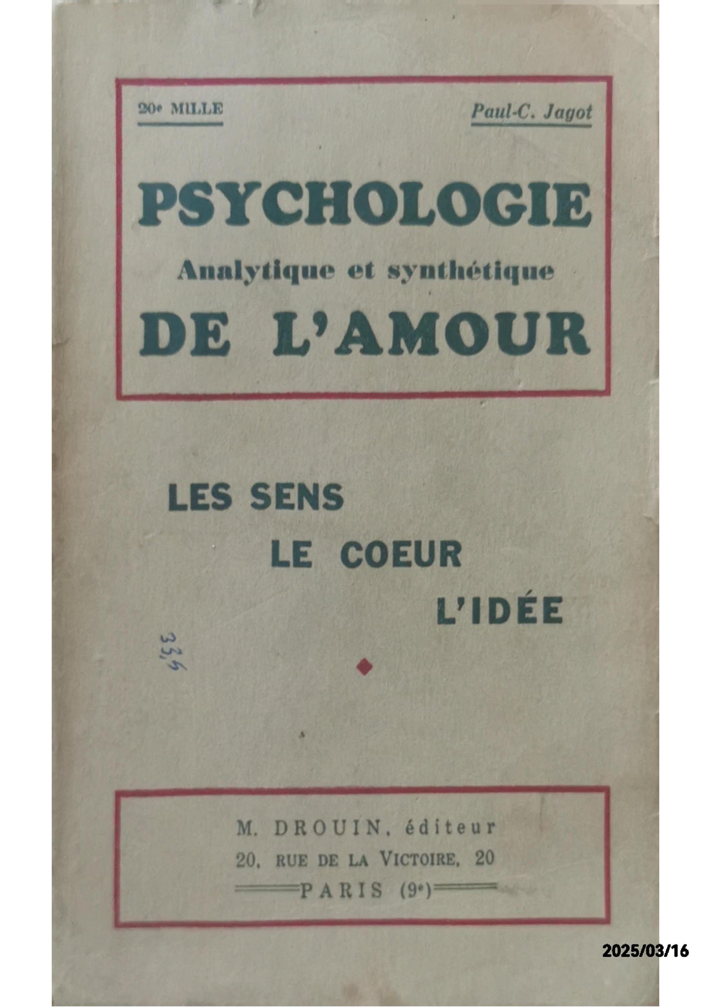 Psychologie Analytique et Synthétique de l'Amour - Paul-C. Jagot