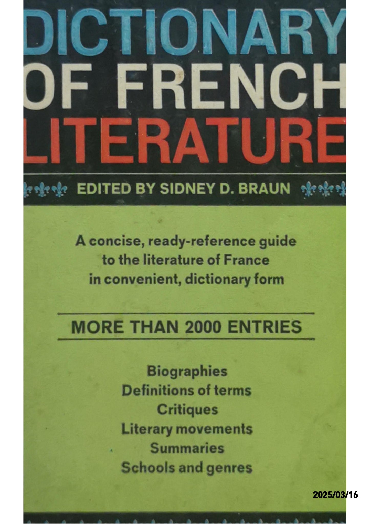 Dictionary of French Literature - Sidney D. Braun