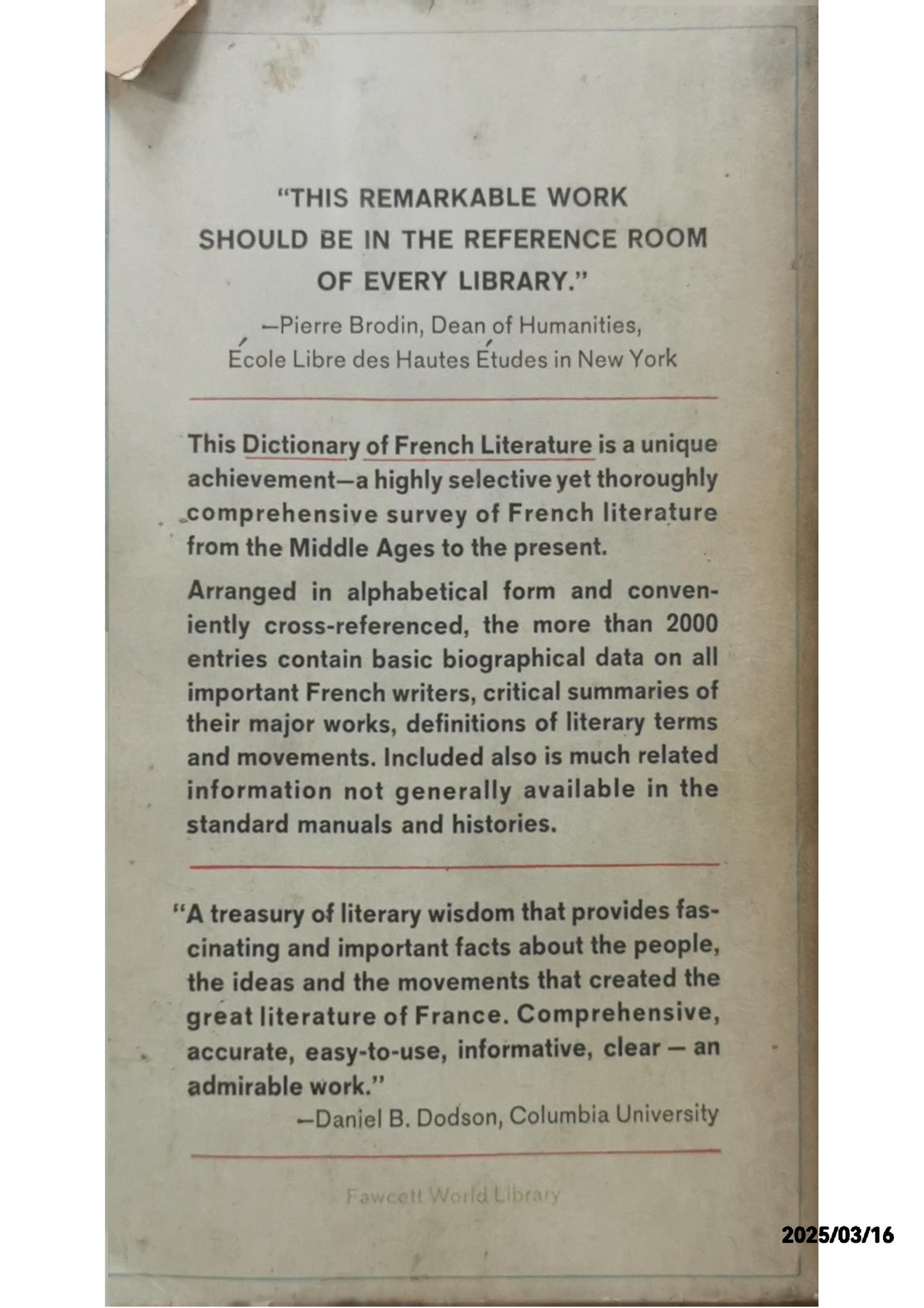 Dictionary of French Literature - Sidney D. Braun