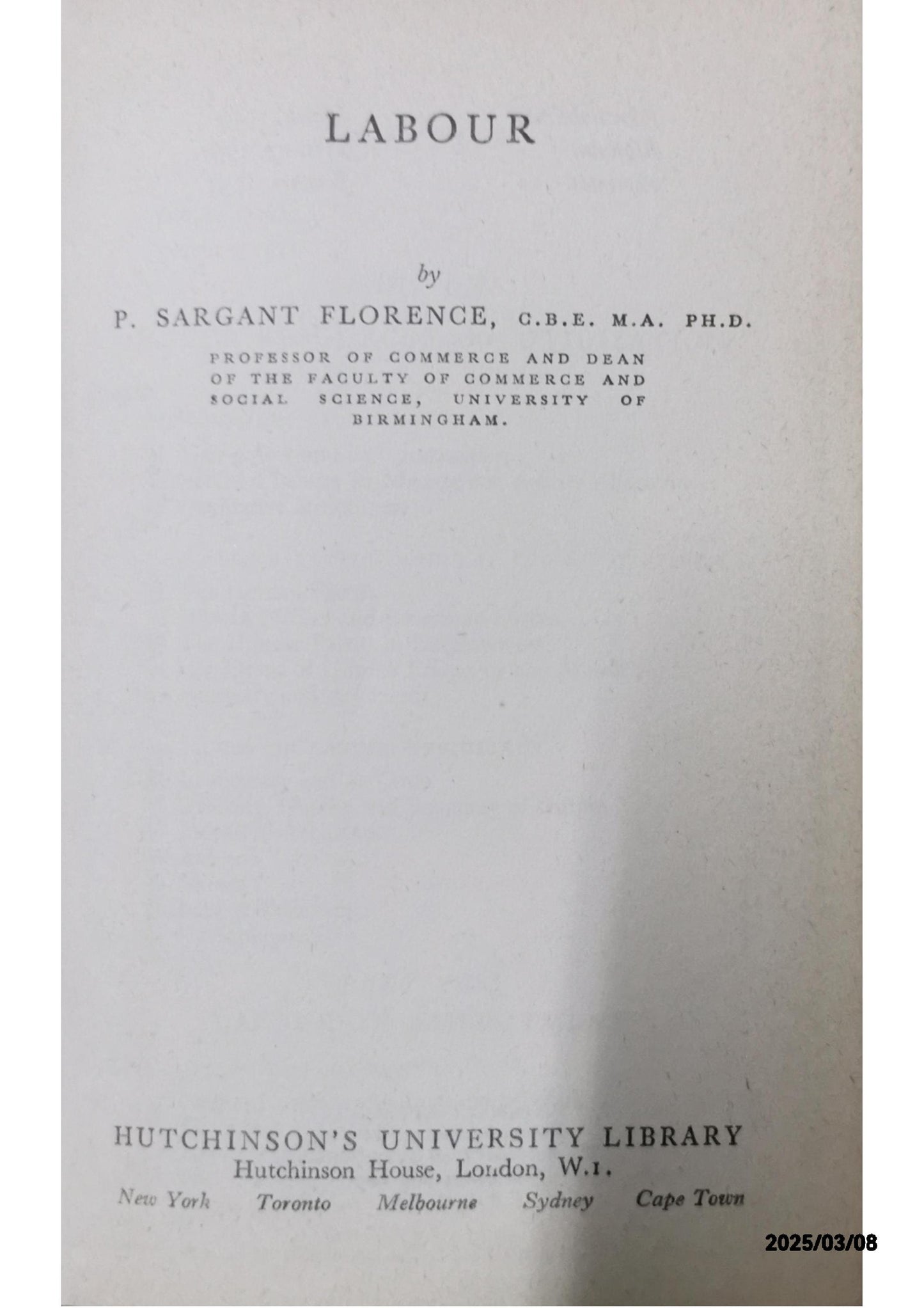 LABOUR - P. Sargant Florence