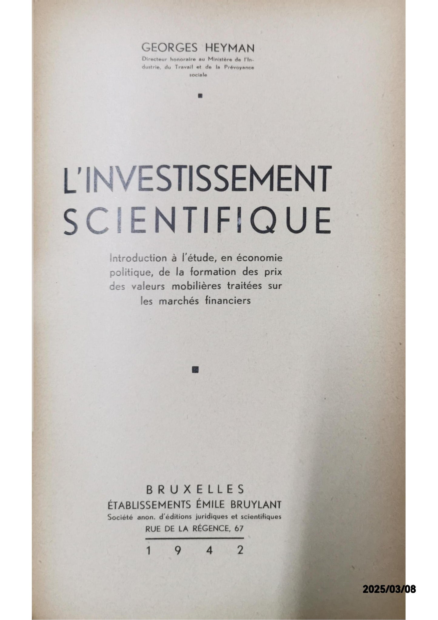 L'INVESTISSEMENT SCIENTIFIQUE - GEORGES HEYMAN