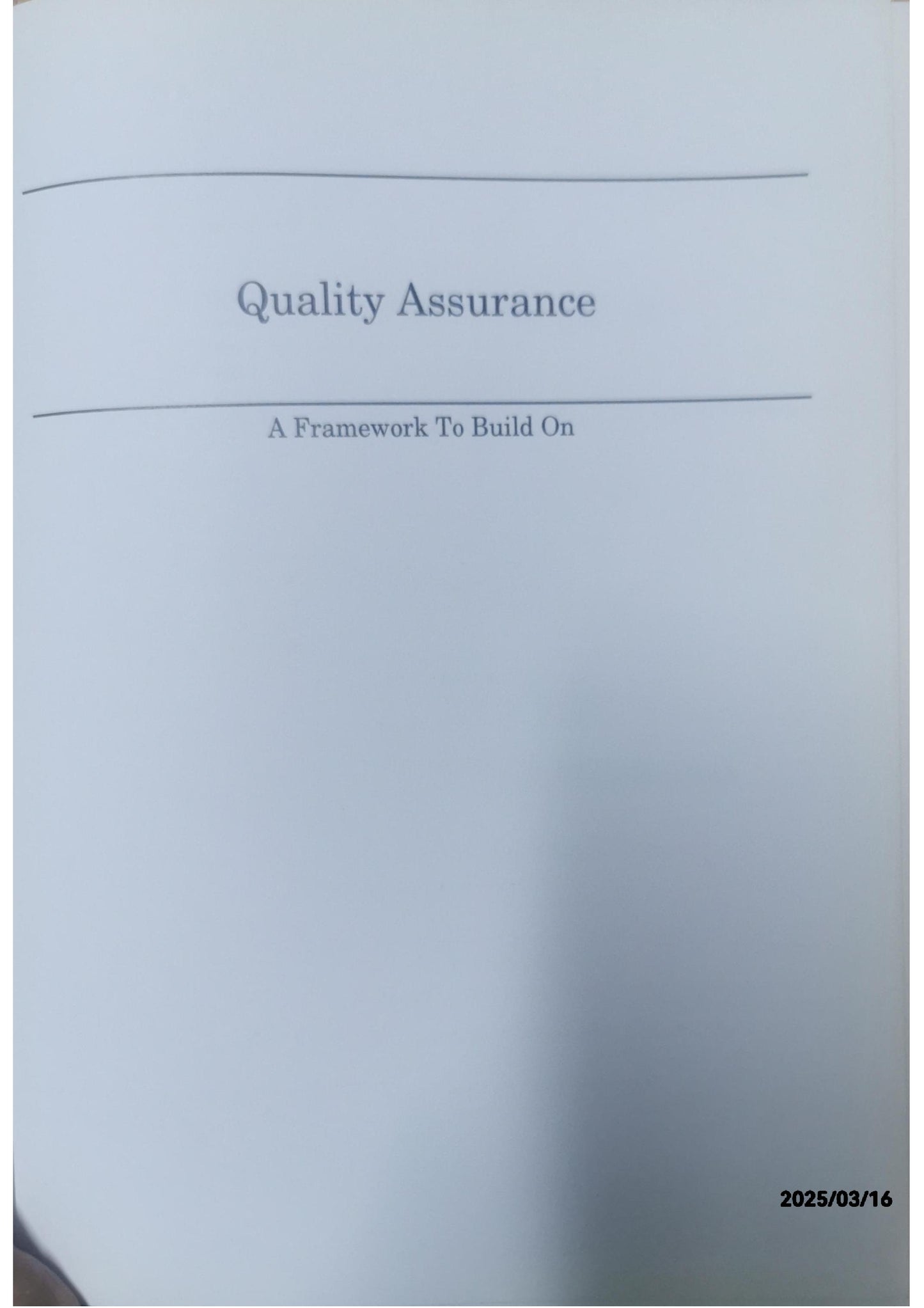 QUALITY ASSURANCE - Terry Hughes,Trefor Williams