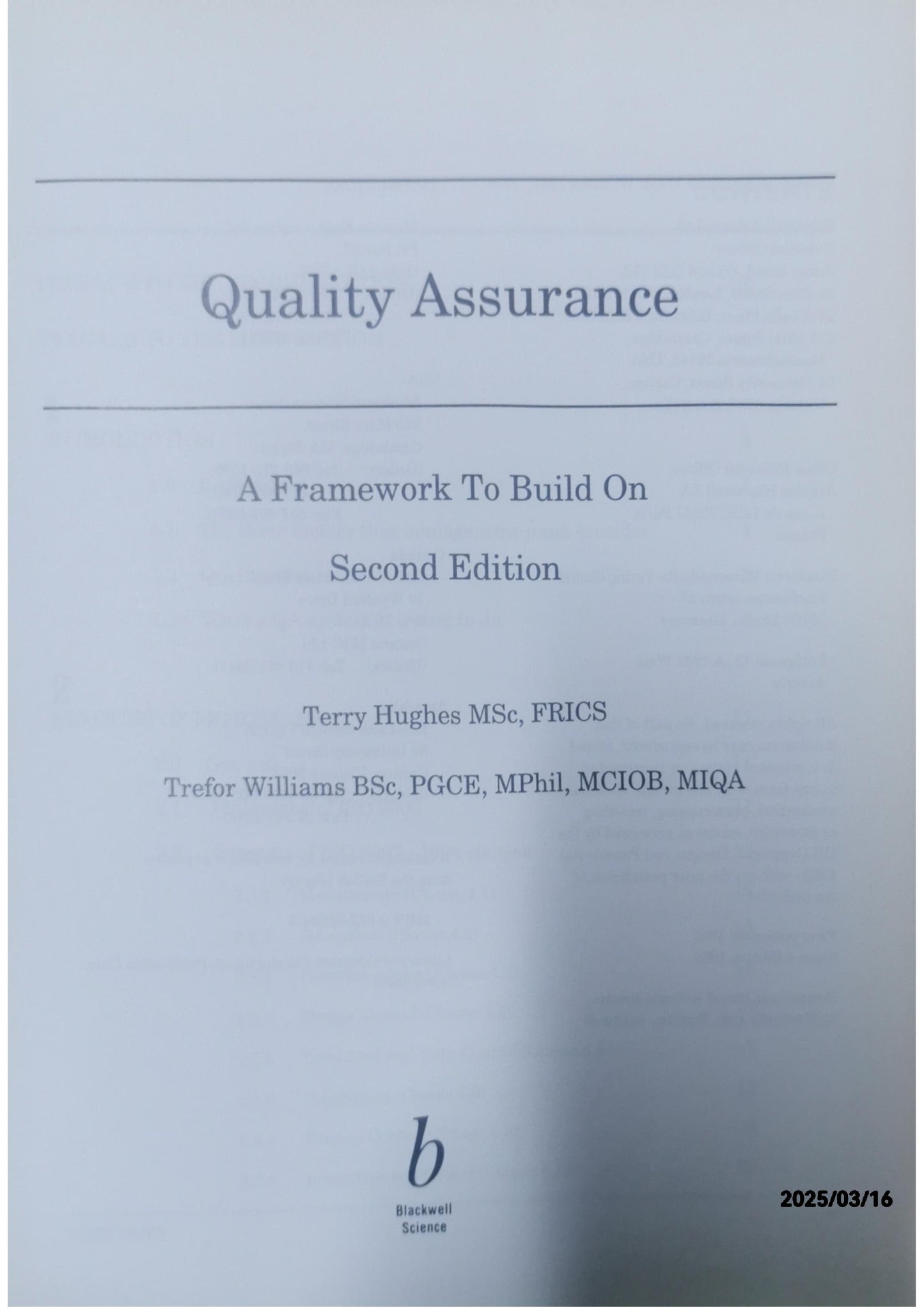 QUALITY ASSURANCE - Terry Hughes,Trefor Williams