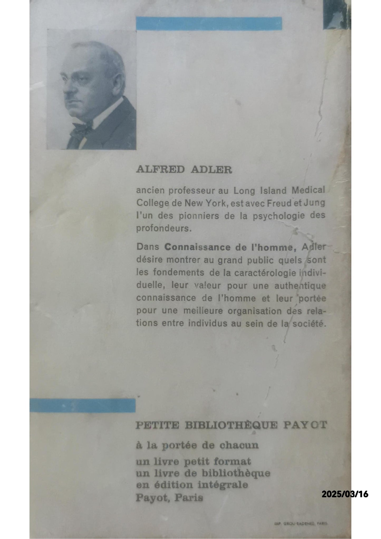 CONNAISSANCE DE L'HOMME - Dr ALFRED ADLER