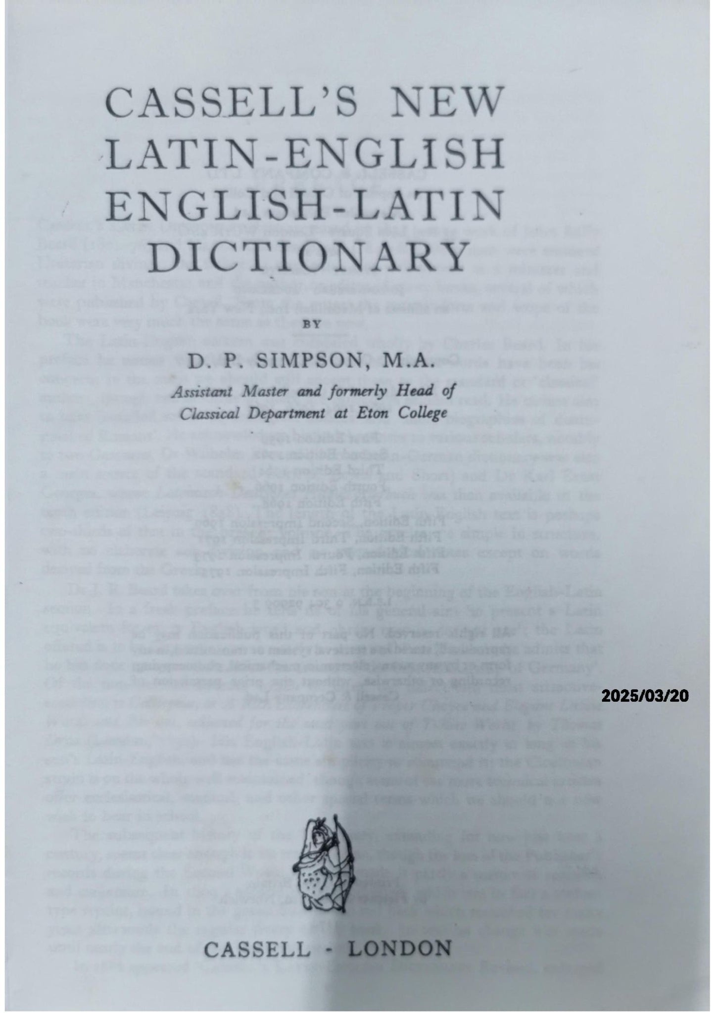 Cassell's New Latin-English English-Latin Dictionary - D. P. Simpson, M.A.